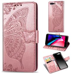 Embossing Mandala Flower Butterfly Leather Wallet Case for iPhone 8 Plus / 7 Plus 7P(5.5 inch) - Rose Gold