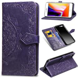 Embossing Imprint Mandala Flower Leather Wallet Case for iPhone 8 Plus / 7 Plus 7P(5.5 inch) - Purple