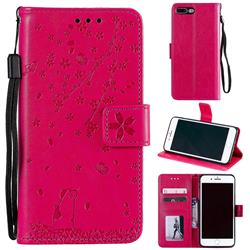 Embossing Cherry Blossom Cat Leather Wallet Case for iPhone 8 Plus / 7 Plus 7P(5.5 inch) - Rose