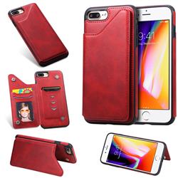 Luxury Multifunction Magnetic Card Slots Stand Calf Leather Phone Back Cover for iPhone 8 Plus / 7 Plus 7P(5.5 inch) - Red
