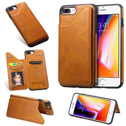 Luxury Multifunction Magnetic Card Slots Stand Calf Leather Phone Back Cover for iPhone 8 Plus / 7 Plus 7P(5.5 inch) - Brown