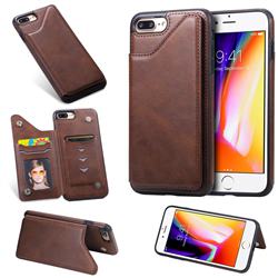 Luxury Multifunction Magnetic Card Slots Stand Calf Leather Phone Back Cover for iPhone 8 Plus / 7 Plus 7P(5.5 inch) - Coffee