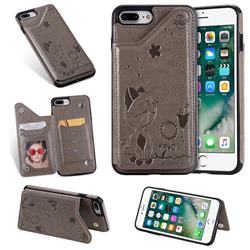 Luxury Bee and Cat Multifunction Magnetic Card Slots Stand Leather Back Cover for iPhone 8 Plus / 7 Plus 7P(5.5 inch) - Black