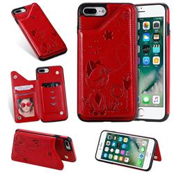 Luxury Bee and Cat Multifunction Magnetic Card Slots Stand Leather Back Cover for iPhone 8 Plus / 7 Plus 7P(5.5 inch) - Red