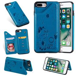Luxury Bee and Cat Multifunction Magnetic Card Slots Stand Leather Back Cover for iPhone 8 Plus / 7 Plus 7P(5.5 inch) - Blue