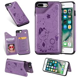 Luxury Bee and Cat Multifunction Magnetic Card Slots Stand Leather Back Cover for iPhone 8 Plus / 7 Plus 7P(5.5 inch) - Purple