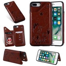 Luxury Bee and Cat Multifunction Magnetic Card Slots Stand Leather Back Cover for iPhone 8 Plus / 7 Plus 7P(5.5 inch) - Brown