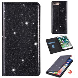 Ultra Slim Glitter Powder Magnetic Automatic Suction Leather Wallet Case for iPhone 8 Plus / 7 Plus 7P(5.5 inch) - Black