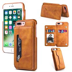 Luxury Magnetic Double Buckle Leather Phone Case for iPhone 8 Plus / 7 Plus 7P(5.5 inch) - Brown