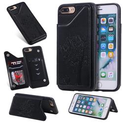Luxury R61 Tree Cat Magnetic Stand Card Leather Phone Case for iPhone 8 Plus / 7 Plus 7P(5.5 inch) - Black