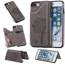 Luxury R61 Tree Cat Magnetic Stand Card Leather Phone Case for iPhone 8 Plus / 7 Plus 7P(5.5 inch) - Gray