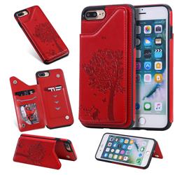 Luxury R61 Tree Cat Magnetic Stand Card Leather Phone Case for iPhone 8 Plus / 7 Plus 7P(5.5 inch) - Red