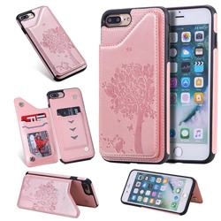 Luxury R61 Tree Cat Magnetic Stand Card Leather Phone Case for iPhone 8 Plus / 7 Plus 7P(5.5 inch) - Rose Gold