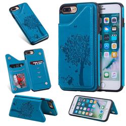 Luxury R61 Tree Cat Magnetic Stand Card Leather Phone Case for iPhone 8 Plus / 7 Plus 7P(5.5 inch) - Blue