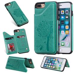 Luxury R61 Tree Cat Magnetic Stand Card Leather Phone Case for iPhone 8 Plus / 7 Plus 7P(5.5 inch) - Green