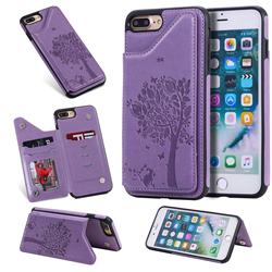 Luxury R61 Tree Cat Magnetic Stand Card Leather Phone Case for iPhone 8 Plus / 7 Plus 7P(5.5 inch) - Purple