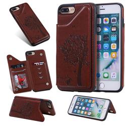 Luxury R61 Tree Cat Magnetic Stand Card Leather Phone Case for iPhone 8 Plus / 7 Plus 7P(5.5 inch) - Brown