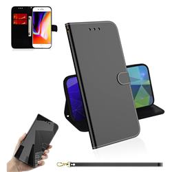 Shining Mirror Like Surface Leather Wallet Case for iPhone 8 Plus / 7 Plus 7P(5.5 inch) - Black