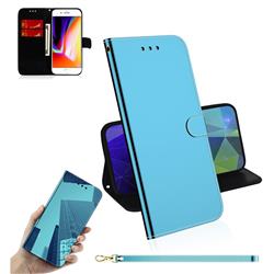 Shining Mirror Like Surface Leather Wallet Case for iPhone 8 Plus / 7 Plus 7P(5.5 inch) - Blue