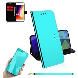 Shining Mirror Like Surface Leather Wallet Case for iPhone 8 Plus / 7 Plus 7P(5.5 inch) - Mint Green