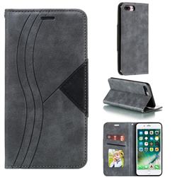 Retro S Streak Magnetic Leather Wallet Phone Case for iPhone 8 Plus / 7 Plus 7P(5.5 inch) - Gray
