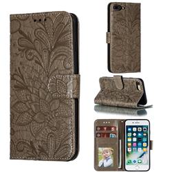 Intricate Embossing Lace Jasmine Flower Leather Wallet Case for iPhone 8 Plus / 7 Plus 7P(5.5 inch) - Gray