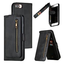 Multifunction 9 Cards Leather Zipper Wallet Phone Case for iPhone 8 Plus / 7 Plus 7P(5.5 inch) - Black