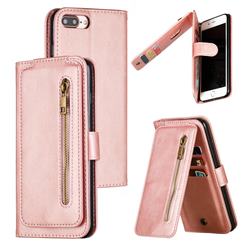 Multifunction 9 Cards Leather Zipper Wallet Phone Case for iPhone 8 Plus / 7 Plus 7P(5.5 inch) - Rose Gold