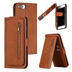 Multifunction 9 Cards Leather Zipper Wallet Phone Case for iPhone 8 Plus / 7 Plus 7P(5.5 inch) - Brown