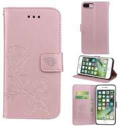 Embossing Rose Flower Leather Wallet Case for iPhone 8 Plus / 7 Plus 7P(5.5 inch) - Rose Gold
