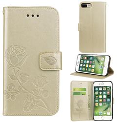 Embossing Rose Flower Leather Wallet Case for iPhone 8 Plus / 7 Plus 7P(5.5 inch) - Golden