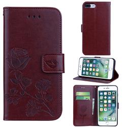 Embossing Rose Flower Leather Wallet Case for iPhone 8 Plus / 7 Plus 7P(5.5 inch) - Brown