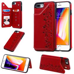 Yikatu Luxury Cute Cats Multifunction Magnetic Card Slots Stand Leather Back Cover for iPhone 8 Plus / 7 Plus 7P(5.5 inch) - Red