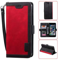 Luxury Retro Stitching Leather Wallet Phone Case for iPhone 8 Plus / 7 Plus 7P(5.5 inch) - Deep Red