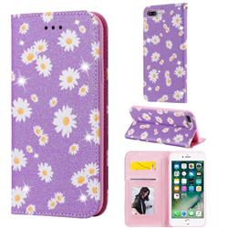 Ultra Slim Daisy Sparkle Glitter Powder Magnetic Leather Wallet Case for iPhone 8 Plus / 7 Plus 7P(5.5 inch) - Purple
