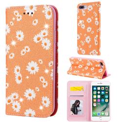 Ultra Slim Daisy Sparkle Glitter Powder Magnetic Leather Wallet Case for iPhone 8 Plus / 7 Plus 7P(5.5 inch) - Orange