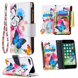 Vivid Flying Butterflies Binfen Color BF03 Retro Zipper Leather Wallet Phone Case for iPhone 8 Plus / 7 Plus 7P(5.5 inch)