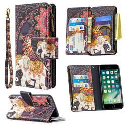 Totem Flower Elephant Binfen Color BF03 Retro Zipper Leather Wallet Phone Case for iPhone 8 Plus / 7 Plus 7P(5.5 inch)