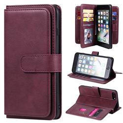 Multi-function Ten Card Slots and Photo Frame PU Leather Wallet Phone Case Cover for iPhone 8 Plus / 7 Plus 7P(5.5 inch) - Claret