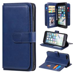 Multi-function Ten Card Slots and Photo Frame PU Leather Wallet Phone Case Cover for iPhone 8 Plus / 7 Plus 7P(5.5 inch) - Dark Blue