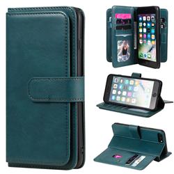 Multi-function Ten Card Slots and Photo Frame PU Leather Wallet Phone Case Cover for iPhone 8 Plus / 7 Plus 7P(5.5 inch) - Dark Green