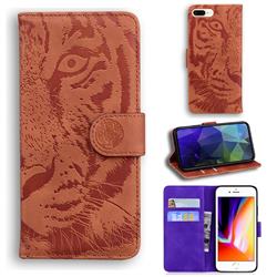 Intricate Embossing Tiger Face Leather Wallet Case for iPhone 8 Plus / 7 Plus 7P(5.5 inch) - Brown