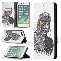 Girl with Long Hair Slim Magnetic Attraction Wallet Flip Cover for iPhone 8 Plus / 7 Plus 7P(5.5 inch)