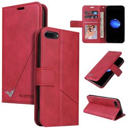 GQ.UTROBE Right Angle Silver Pendant Leather Wallet Phone Case for iPhone 8 Plus / 7 Plus 7P(5.5 inch) - Red