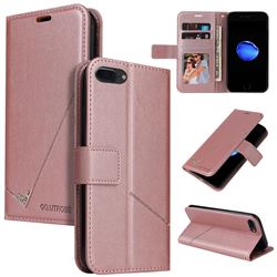 GQ.UTROBE Right Angle Silver Pendant Leather Wallet Phone Case for iPhone 8 Plus / 7 Plus 7P(5.5 inch) - Rose Gold