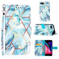 Lake Blue Stitching Color Marble Leather Wallet Case for iPhone 8 Plus / 7 Plus 7P(5.5 inch)