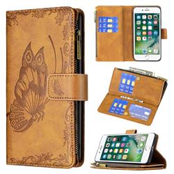 Binfen Color Imprint Vivid Butterfly Buckle Zipper Multi-function Leather Phone Wallet for iPhone 8 Plus / 7 Plus 7P(5.5 inch) - Brown