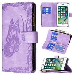 Binfen Color Imprint Vivid Butterfly Buckle Zipper Multi-function Leather Phone Wallet for iPhone 8 Plus / 7 Plus 7P(5.5 inch) - Purple
