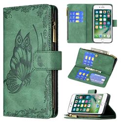 Binfen Color Imprint Vivid Butterfly Buckle Zipper Multi-function Leather Phone Wallet for iPhone 8 Plus / 7 Plus 7P(5.5 inch) - Green
