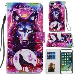 Wolf Totem Smooth Leather Phone Wallet Case for iPhone 8 Plus / 7 Plus 7P(5.5 inch)